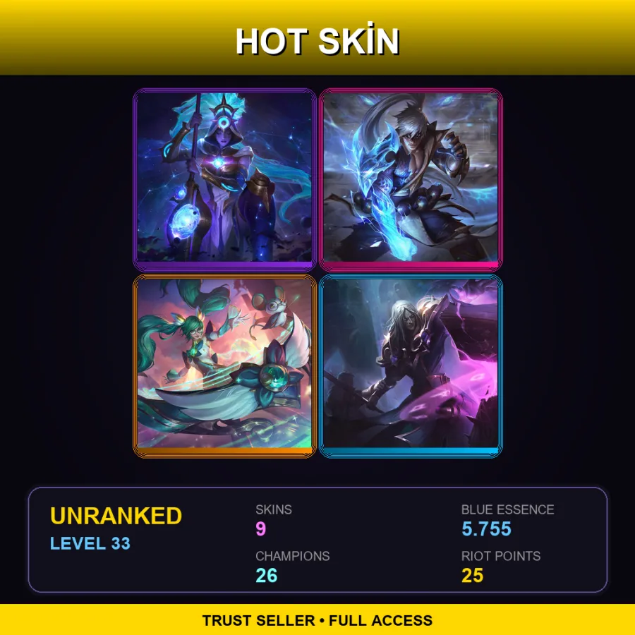 EUW | Lv33 | Unranked | 9 Skin | 26 Champ