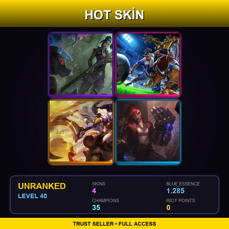 EUW | Lv40 | Unranked | 4 Skin | 35 Champ — LoL account