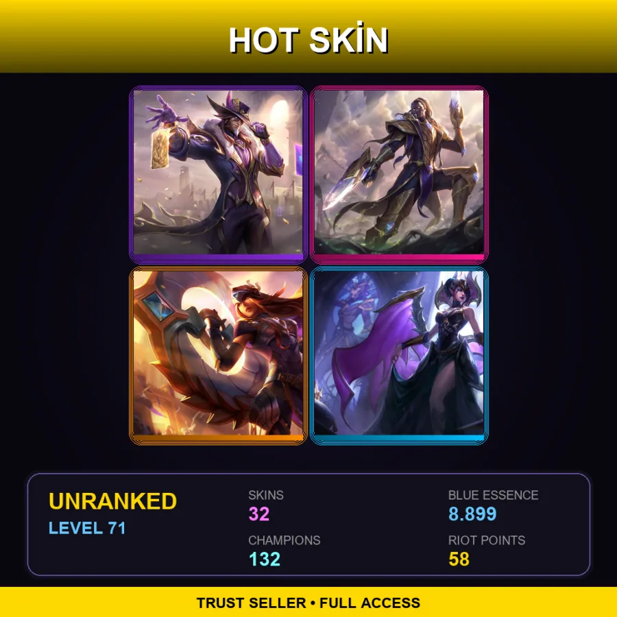 LAN | Lv71 | Unranked | 32 Skin | 132 Champ — LoL account