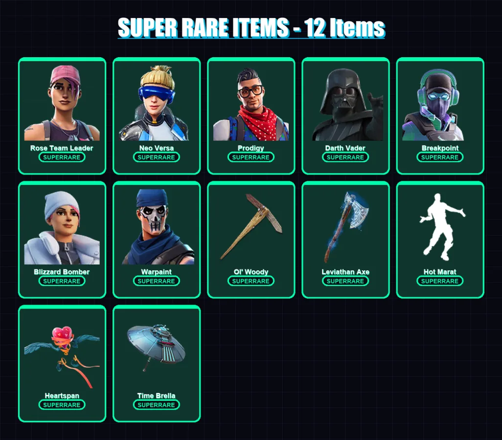 [PC/XBOX] | Rose Team Leader | Neo Versa | Prodigy | Darth Vader | Breakpoint | 240 skin | 278 pickaxe | 203 emote | 207 glider | Lv5304