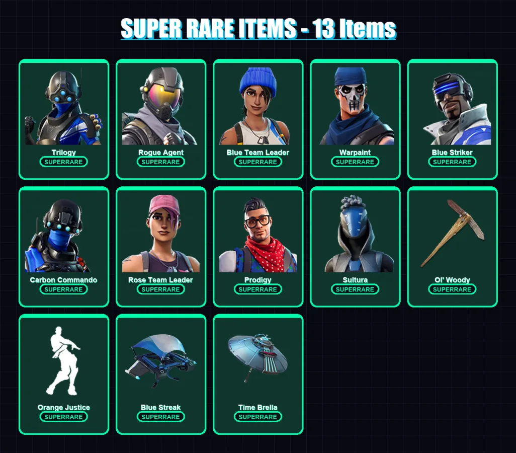 [PS4/PS5/XBOX/PC] | Trilogy | Rogue Agent | Blue Team Leader | Warpaint | Blue Striker | 138 skin | 154 pickaxe | 92 emote | 104 glider | Lv1277 — Fortnite account