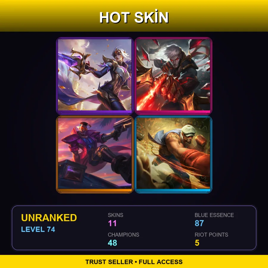 EUNE | Victorious Fiora | Conqueror Varus | Demacia Vice Lucian | Knockout Lee Sin | 11 Skin | 48 Champ | Lv74