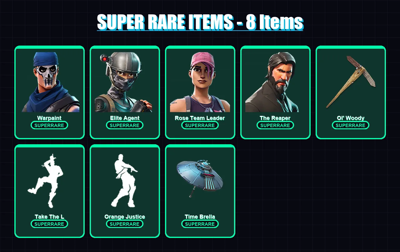 [PS4/PS5/XBOX/PC] | Warpaint | Elite Agent | Rose Team Leader | The Reaper | Omega | 85 skin | 106 pickaxe | 92 emote | 107 glider | Lv1364