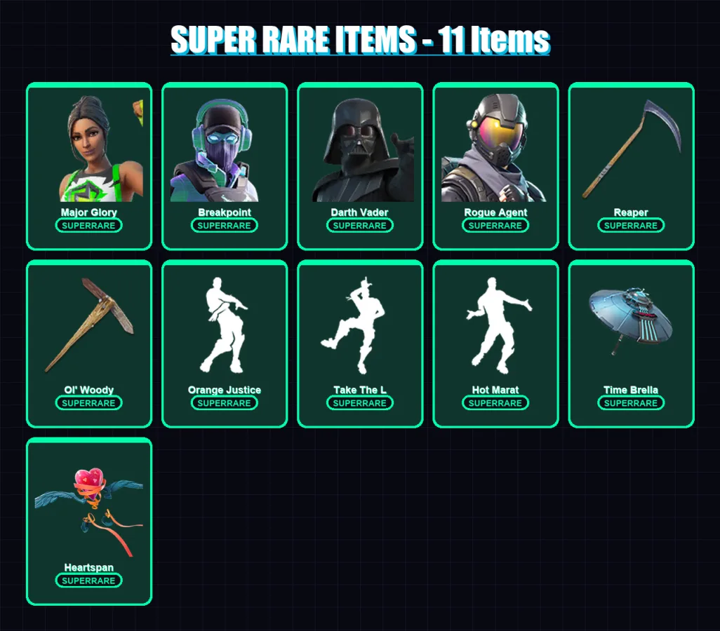 [PS4/PS5/PC] | Major Glory | Breakpoint | Darth Vader | Rogue Agent | Valor | 221 skin | 257 pickaxe | 178 emote | 172 glider | Lv2835