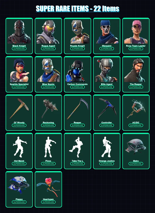 [PC/XBOX/PSN] | Black Knight | Rogue Agent | Royale Knight | Warpaint | Rose Team Leader | 118 skin | 92 pickaxe | 90 emote | 96 glider | Lv1307