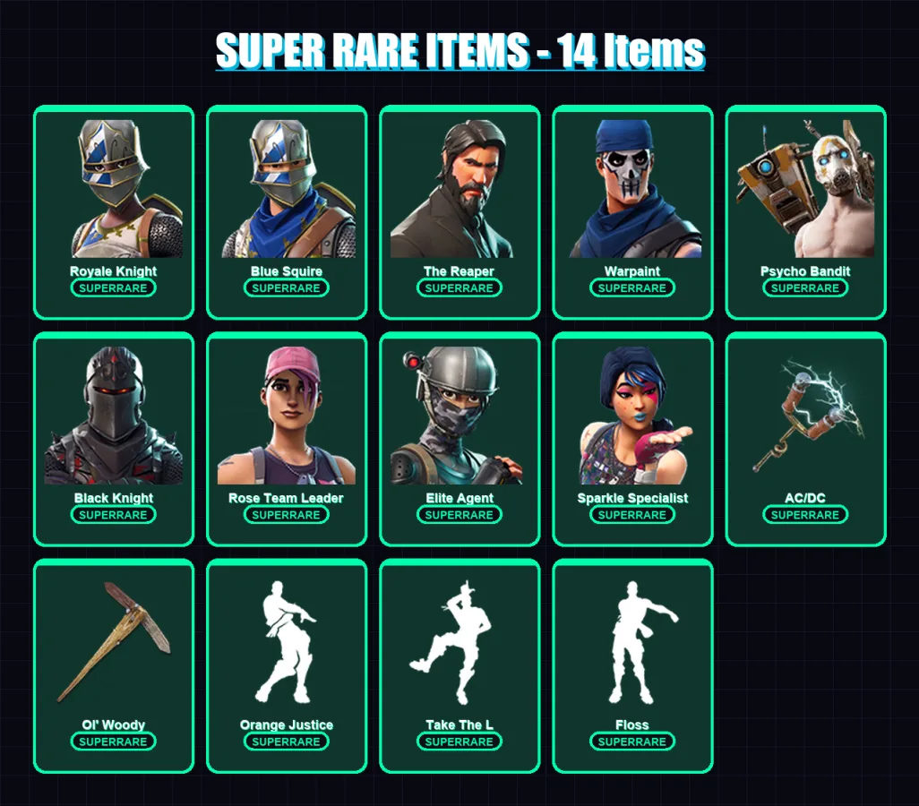 [PC/XBOX] | Royale Knight | Blue Squire | The Reaper | Warpaint | Psycho Bandit | 33 skin | 26 pickaxe | 28 emote | 25 glider | Lv238