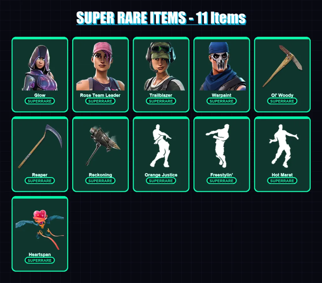 [PS4/PS5/XBOX/PC] | Glow | Rose Team Leader | Trailblazer | Warpaint | Hybrid | 47 skin | 46 pickaxe | 53 emote | 48 glider | Lv581