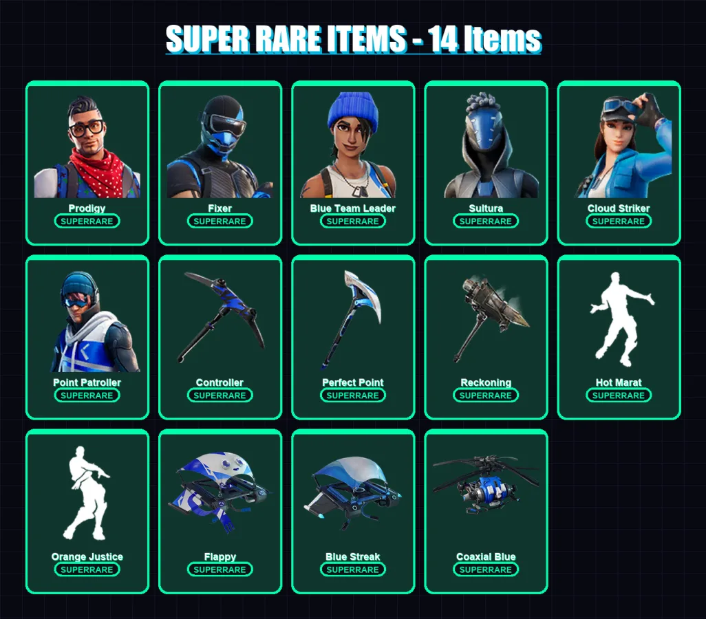 [PS4/PS5/XBOX/PC] | Prodigy | Fixer | Blue Team Leader | Sultura | Cloud Striker | 36 skin | 46 pickaxe | 50 emote | 54 glider | Lv863 — Game account