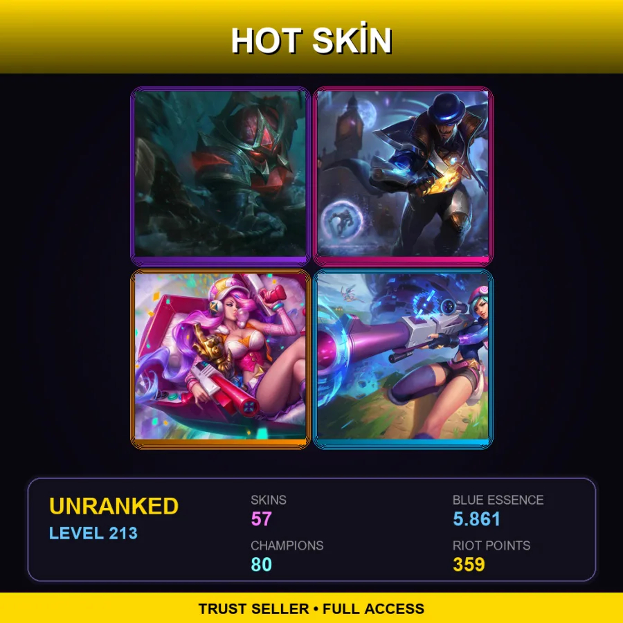 NA | Lv213 | Unranked | 57 Skin | 80 Champ — LoL account