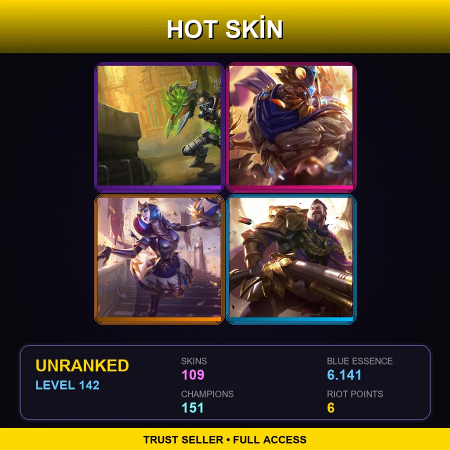 EUW | Lv142 | Unranked | 109 Skin | 151 Champ