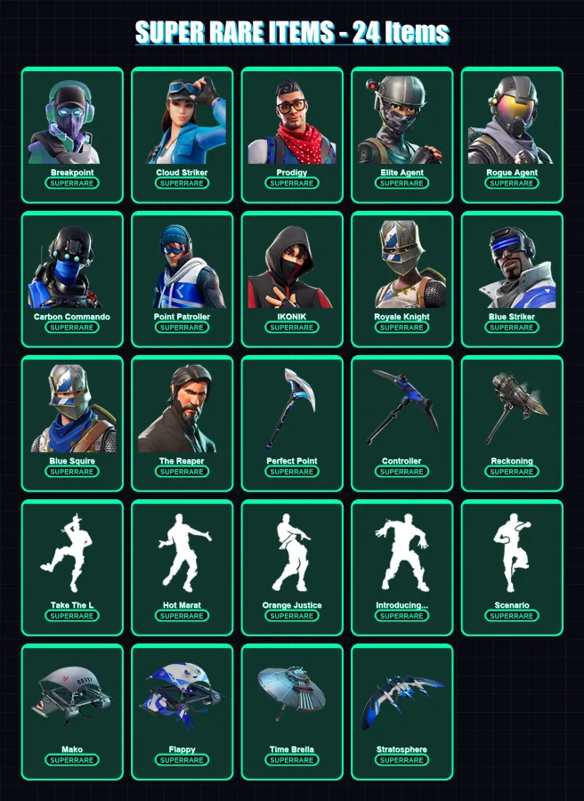 [PC/XBOX] | Breakpoint | Cloud Striker | Prodigy | Elite Agent | Rogue Agent | 167 skin | 140 pickaxe | 139 emote | 131 glider | Lv1822