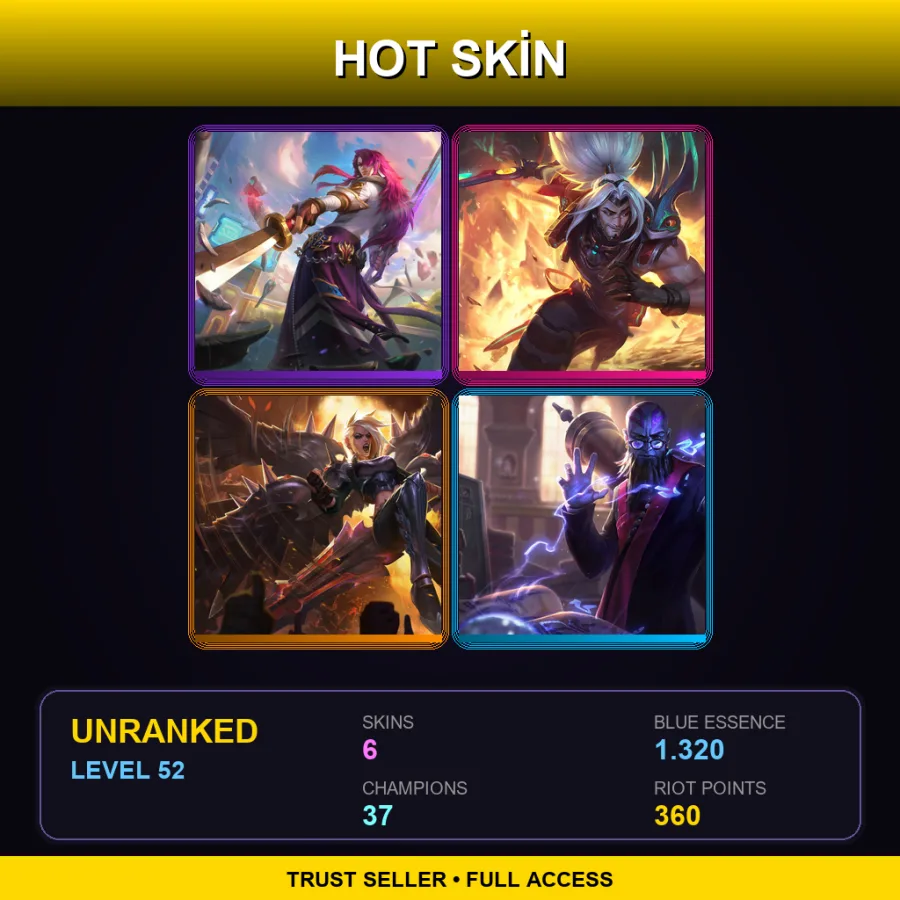 EUW | Lv52 | Unranked | 6 Skin | 37 Champ