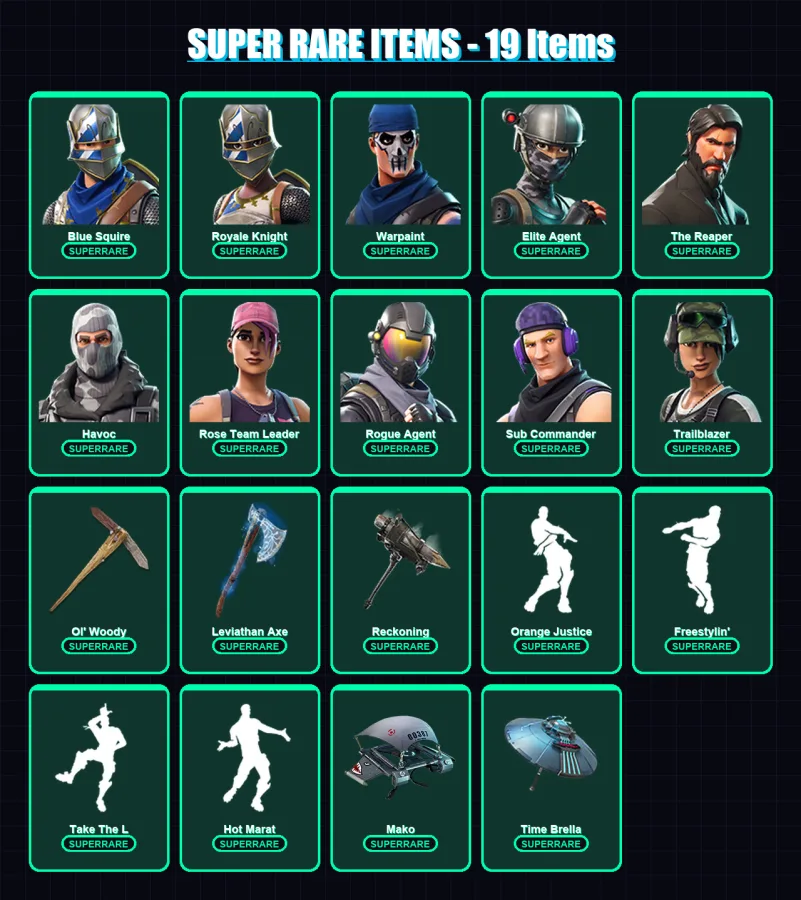 [PC/XBOX] | Blue Squire | Royale Knight | Warpaint | Elite Agent | The Reaper | 141 skin | 160 pickaxe | 132 emote | 147 glider | Lv2605