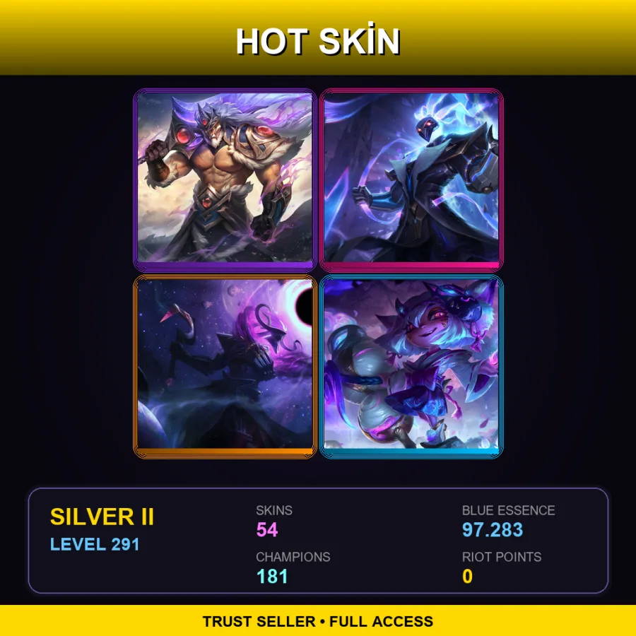LAS | Lv291 | Silver II | 54 Skin | 181 Champ — LoL account