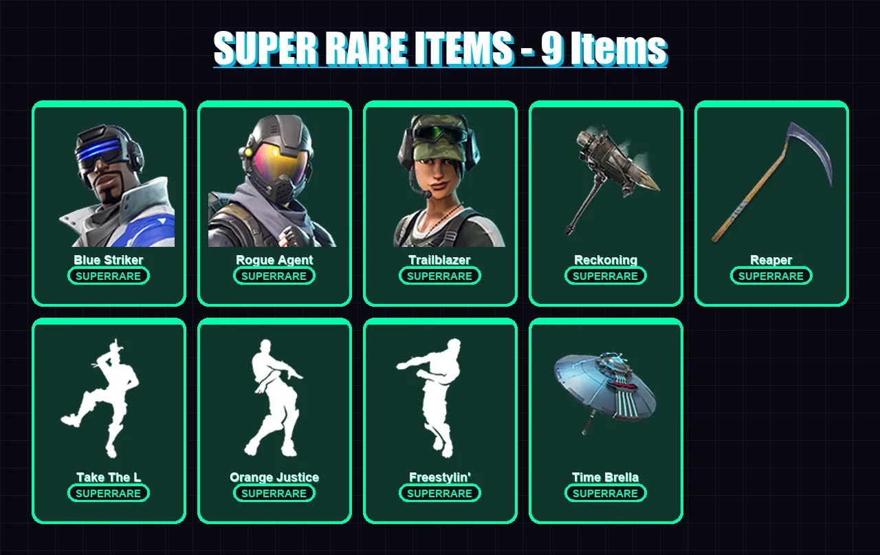 [PS4/PS5/XBOX/PC] | Blue Striker | Rogue Agent | Trailblazer | Calamity | The Visitor | 70 skin | 72 pickaxe | 71 emote | 78 glider | Lv1242 — Fortnite account