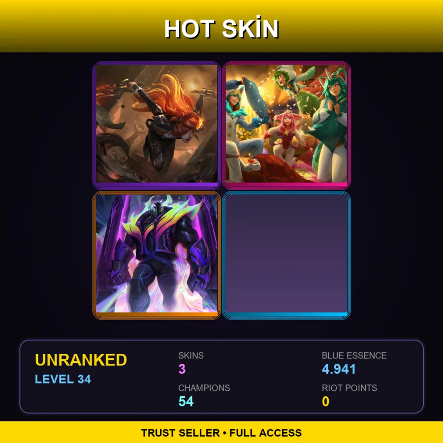 EUW | Lv34 | Unranked | 3 Skin | 54 Champ