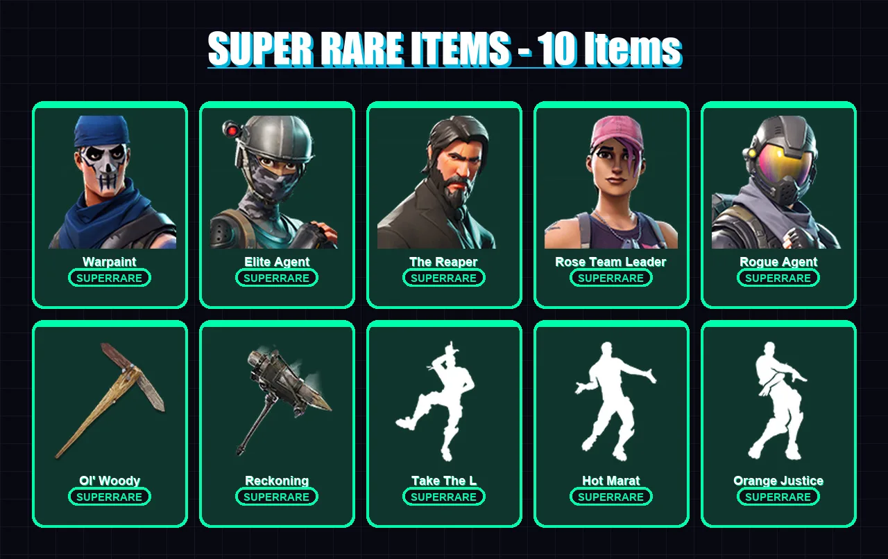 [PC] | Warpaint | Elite Agent | The Reaper | Rose Team Leader | Rogue Agent | 69 skin | 75 pickaxe | 65 emote | 63 glider | Lv777 — Fortnite account