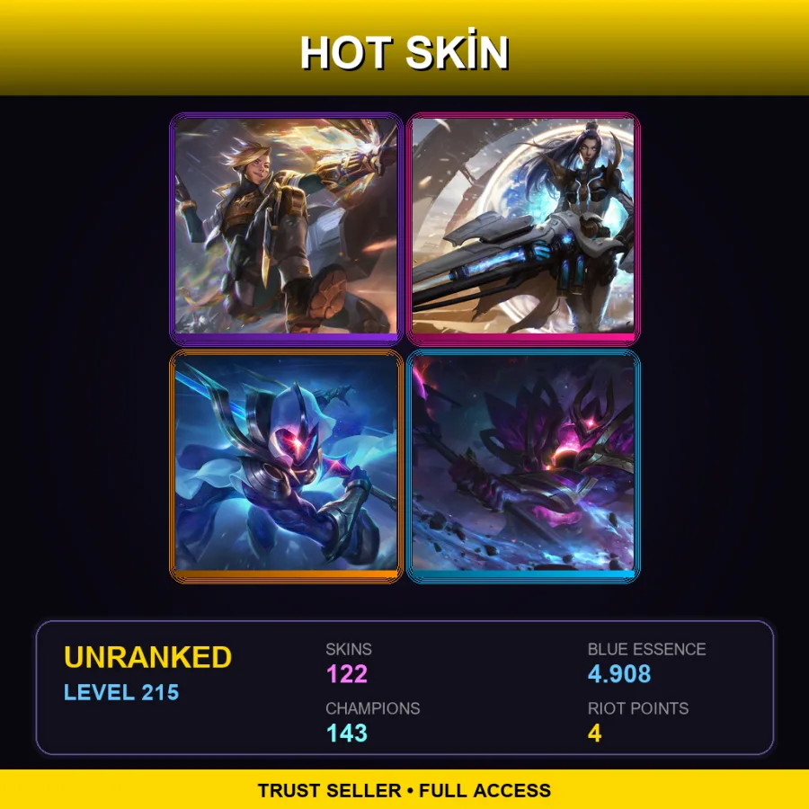 EUNE | Lv215 | Unranked | 122 Skin | 143 Champ — LoL account