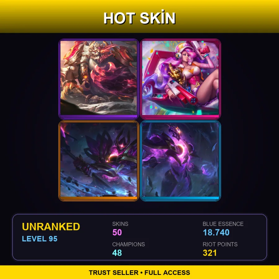 EUW | Prestige Duality Dragon Volibear | Arcade Miss Fortune | Dark Star Mordekaiser | Dark Star Xerath | 50 Skin | 48 Champ | Lv95