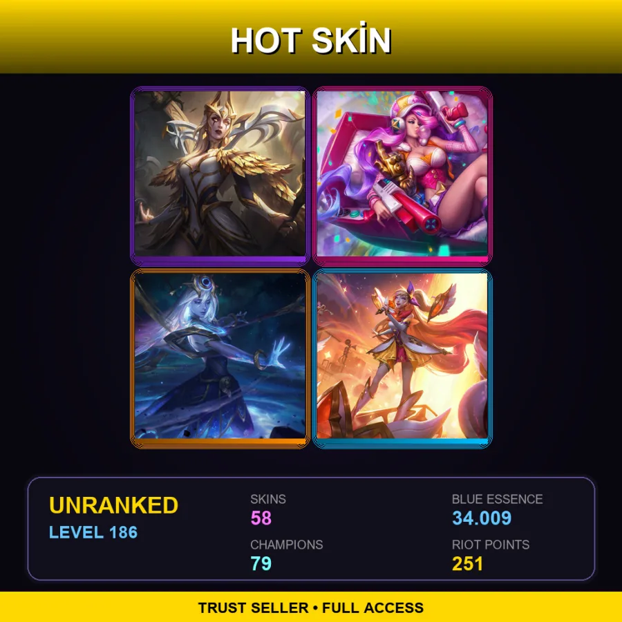 LAS | Lv186 | Unranked | 58 Skin | 79 Champ — LoL account
