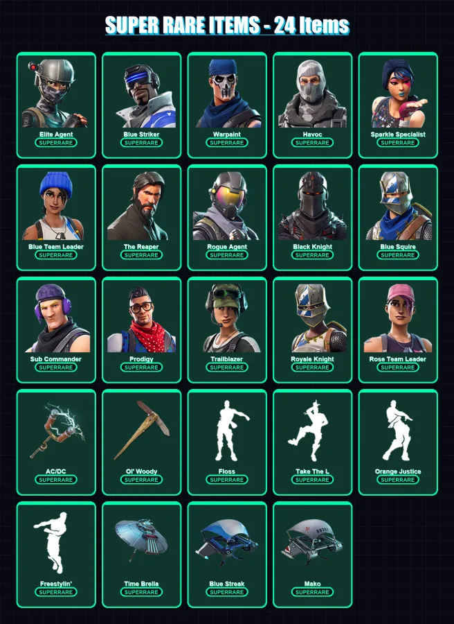 [PS4/PS5/XBOX/PC] | Elite Agent | Blue Striker | Warpaint | Havoc | Sparkle Specialist | 60 skin | 33 pickaxe | 59 emote | 45 glider | Lv636
