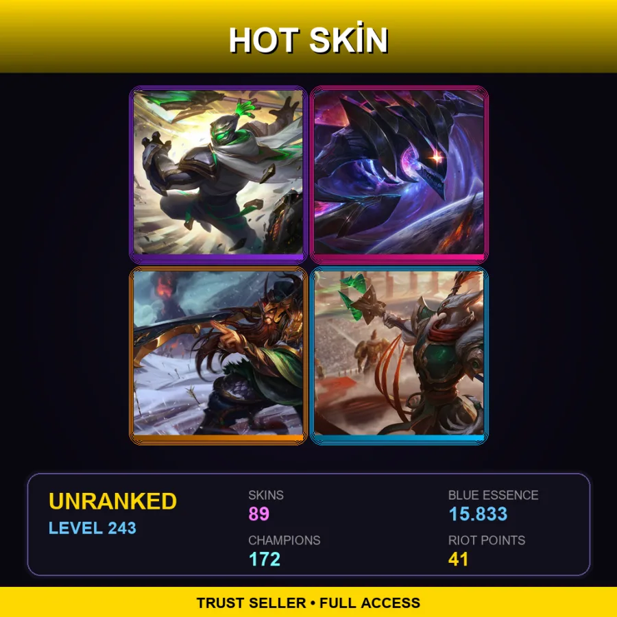 LAN | Lv243 | Unranked | 89 Skin | 172 Champ — Unranked / Smurf League of Legends