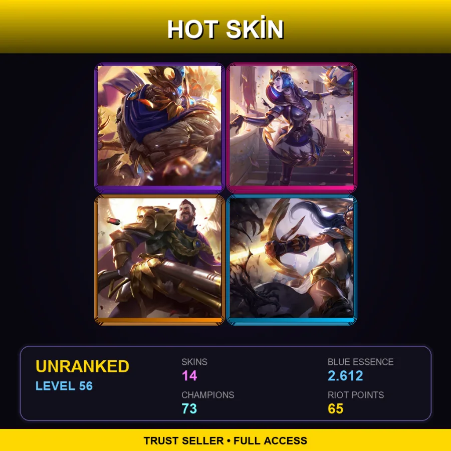 LAS | Lv56 | Unranked | 14 Skin | 73 Champ — LoL account