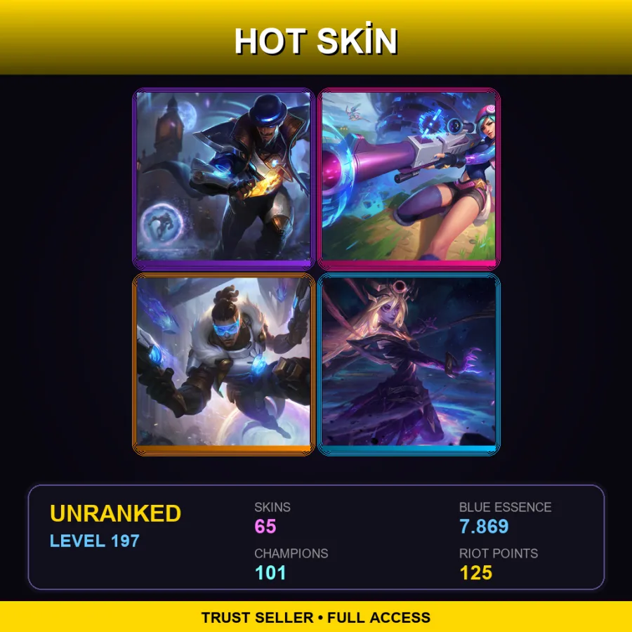 LAN | Lv197 | Unranked | 65 Skin | 101 Champ — LoL account