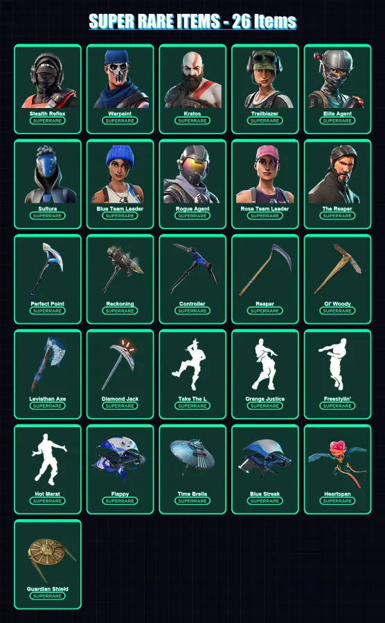 [PC/XBOX/PSN] | Stealth Reflex | Warpaint | Kratos | Trailblazer | Elite Agent | 229 skin | 206 pickaxe | 189 emote | 170 glider | Lv2196