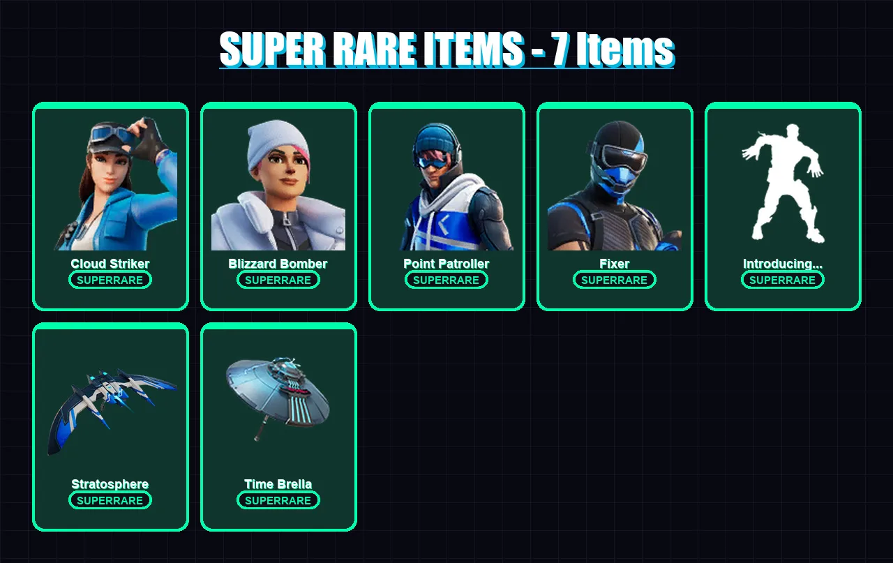 [PC] | Cloud Striker | Blizzard Bomber | Point Patroller | Fixer | Mandalorian | 172 skin | 201 pickaxe | 162 emote | 169 glider | Lv3077