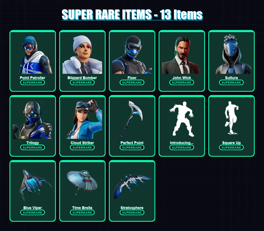 [PC/XBOX] | Point Patroller | Blizzard Bomber | Fixer | John Wick | Sultura | 157 skin | 165 pickaxe | 117 emote | 121 glider | Lv1926