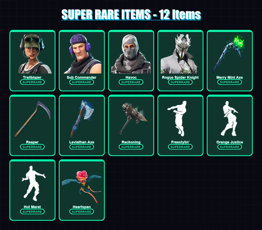 [PC/XBOX/PSN] | Trailblazer | Sub Commander | Havoc | Rogue Spider Knight | Catalyst | 206 skin | 176 pickaxe | 124 emote | 114 glider | Lv2376
