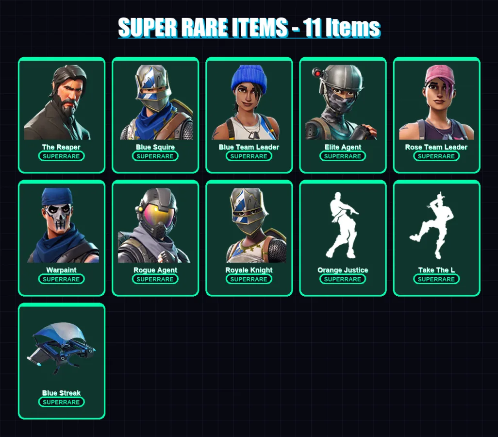 [PS4/PS5/XBOX/PC] | The Reaper | Blue Squire | Blue Team Leader | Elite Agent | Rose Team Leader | 23 skin | 13 pickaxe | 23 emote | 23 glider | Lv1