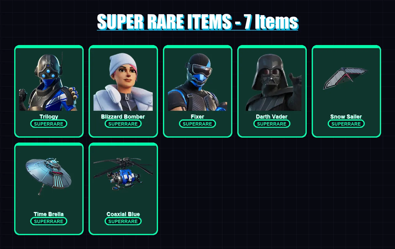 [PS4/PS5/XBOX/PC] | Trilogy | Blizzard Bomber | Fixer | Darth Vader | Luxe | 184 skin | 211 pickaxe | 174 emote | 199 glider | Lv2915