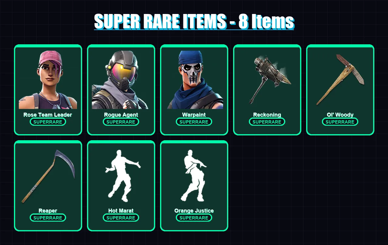 [PS4/PS5/XBOX/PC] | Rose Team Leader | Rogue Agent | Warpaint | Omega | Valor | 40 skin | 27 pickaxe | 33 emote | 34 glider | Lv406