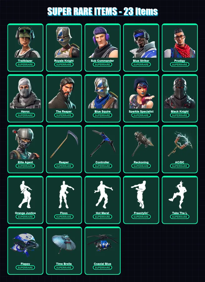[PC] | Trailblazer | Royale Knight | Sub Commander | Blue Striker | Prodigy | 143 skin | 132 pickaxe | 120 emote | 138 glider | Lv2249