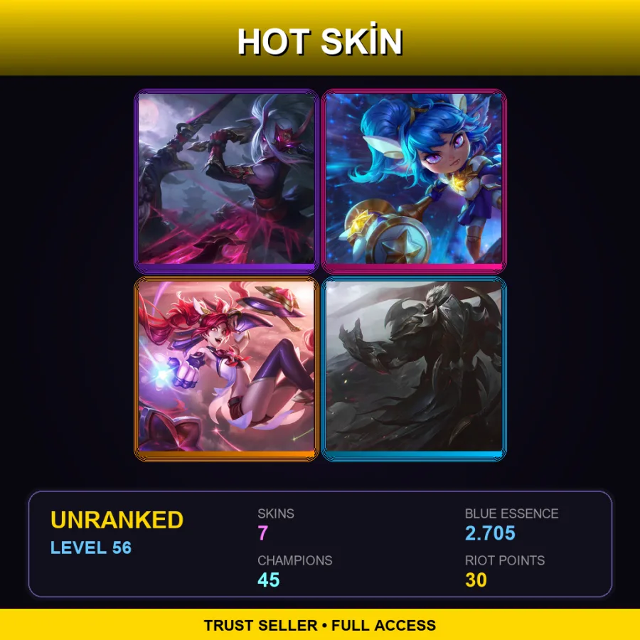 EUW | Lv56 | Unranked | 7 Skin | 45 Champ