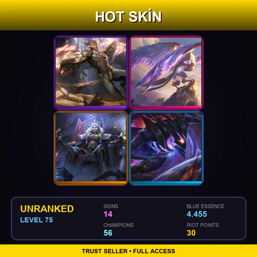 EUW | Lv75 | Unranked | 14 Skin | 56 Champ — LoL account