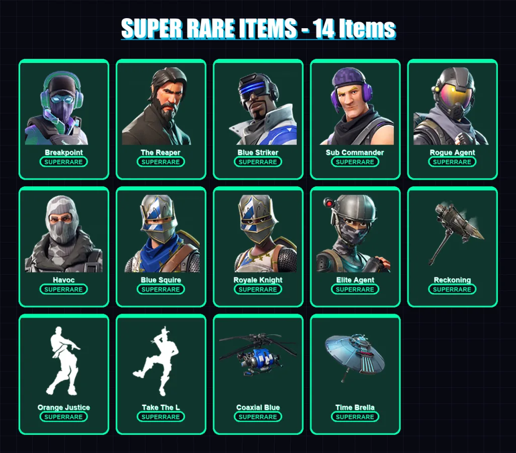 [PS4/PS5/XBOX/PC] | Breakpoint | The Reaper | Blue Striker | Sub Commander | Rogue Agent | 83 skin | 67 pickaxe | 79 emote | 77 glider | Lv1013 — Fortnite account