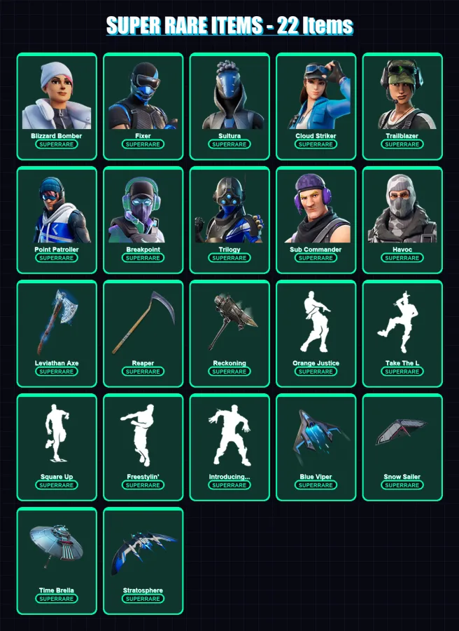 [PC] | Blizzard Bomber | Fixer | Sultura | Cloud Striker | Trailblazer | 204 skin | 188 pickaxe | 166 emote | 155 glider | Lv2870