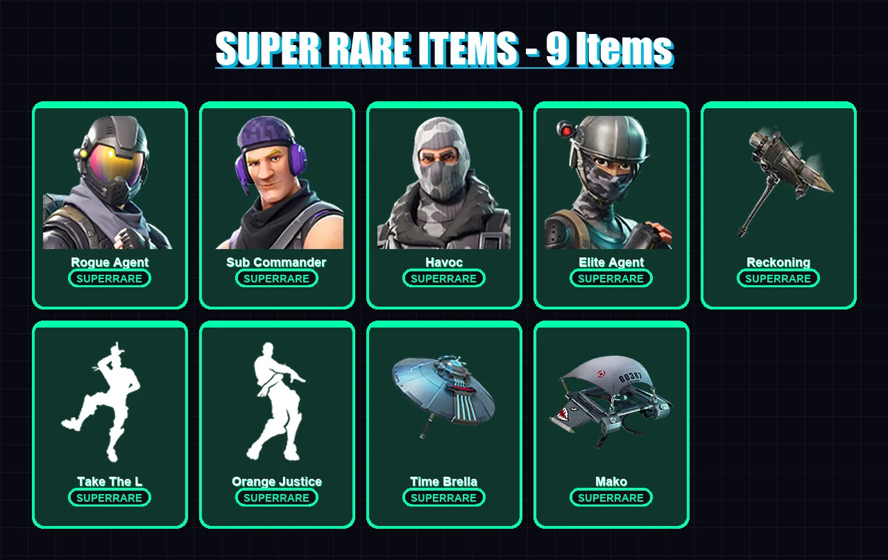 [PS4/PS5/XBOX/PC] | Rogue Agent | Sub Commander | Havoc | Elite Agent | Enforcer | 20 skin | 15 pickaxe | 16 emote | 21 glider | Lv258