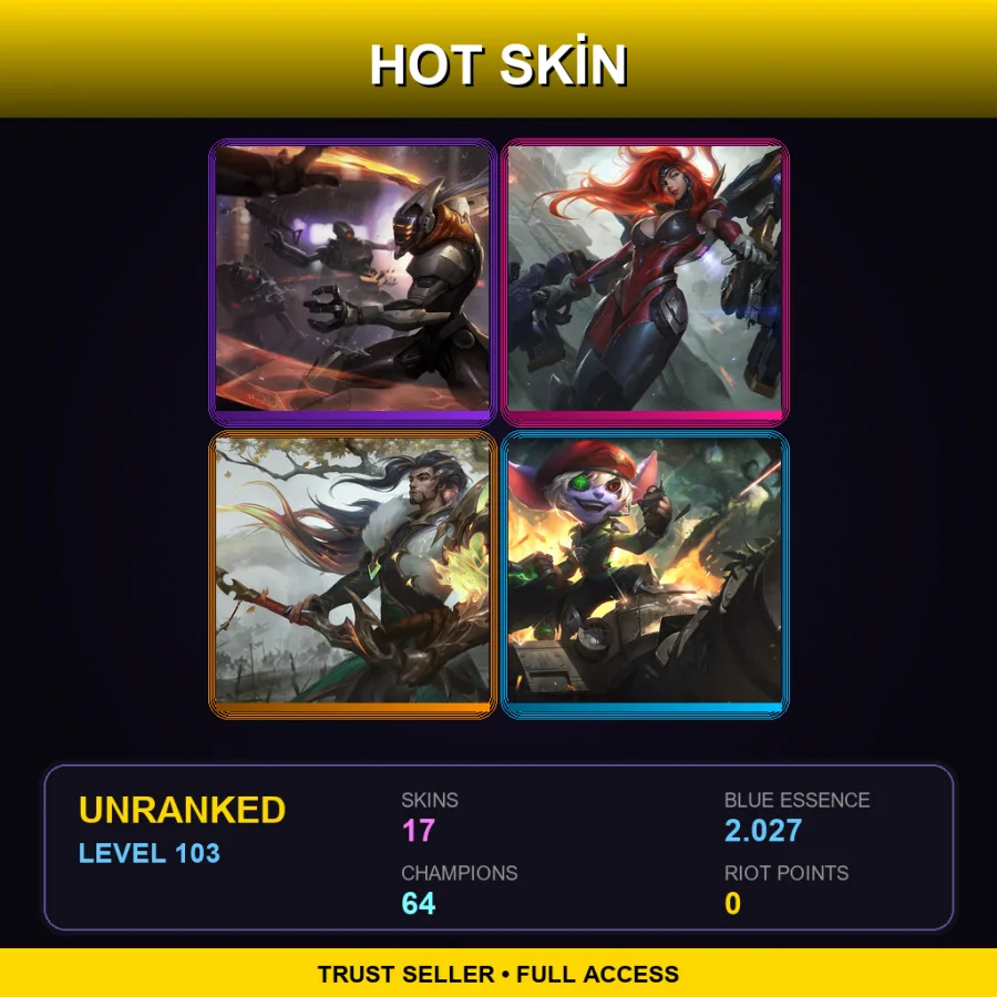 EUNE | Lv103 | Unranked | 17 Skin | 64 Champ — LoL account