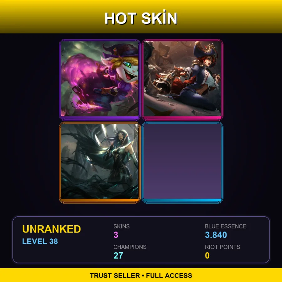 EUW | Lv38 | Unranked | 3 Skin | 27 Champ — LoL account