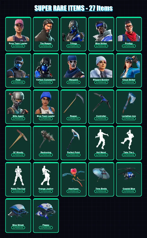 [PS4/PS5/XBOX/PC] | Rose Team Leader | The Reaper | Trilogy | Blue Striker | Prodigy | 144 skin | 145 pickaxe | 119 emote | 144 glider | Lv1866
