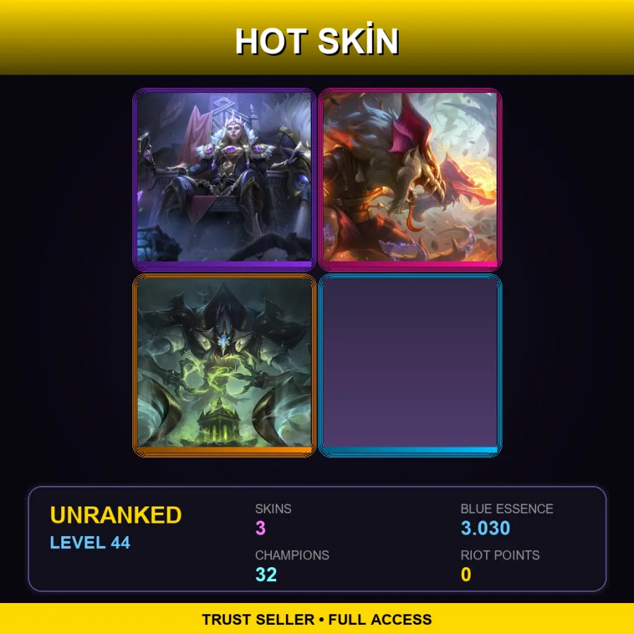 EUNE | Lv44 | Unranked | 3 Skin | 32 Champ — LoL account