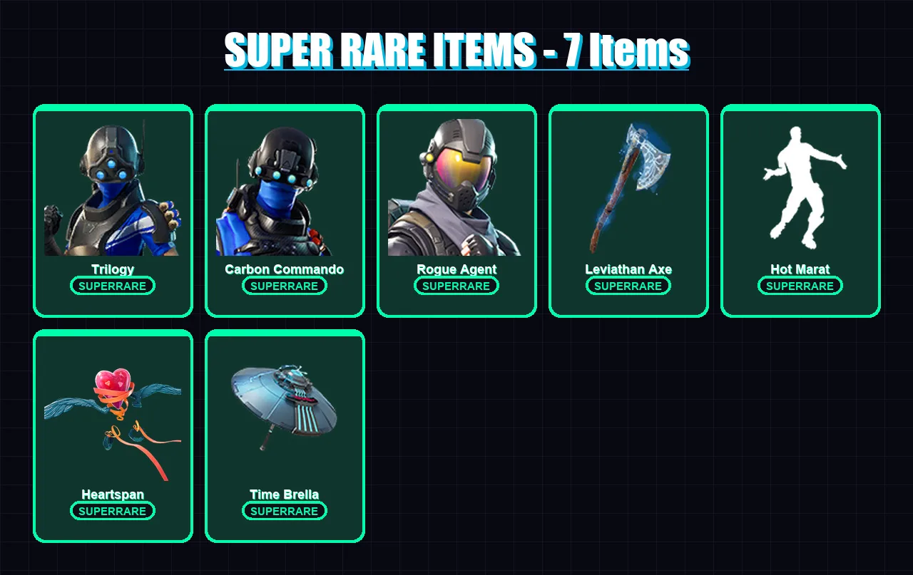 [PC/XBOX/PSN] | Trilogy | Carbon Commando | Rogue Agent | Mandalorian | Fade | 115 skin | 140 pickaxe | 109 emote | 126 glider | Lv1998