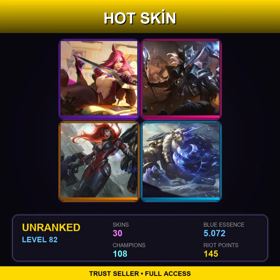 VN | Lv82 | Unranked | 30 Skin | 108 Champ — LoL account