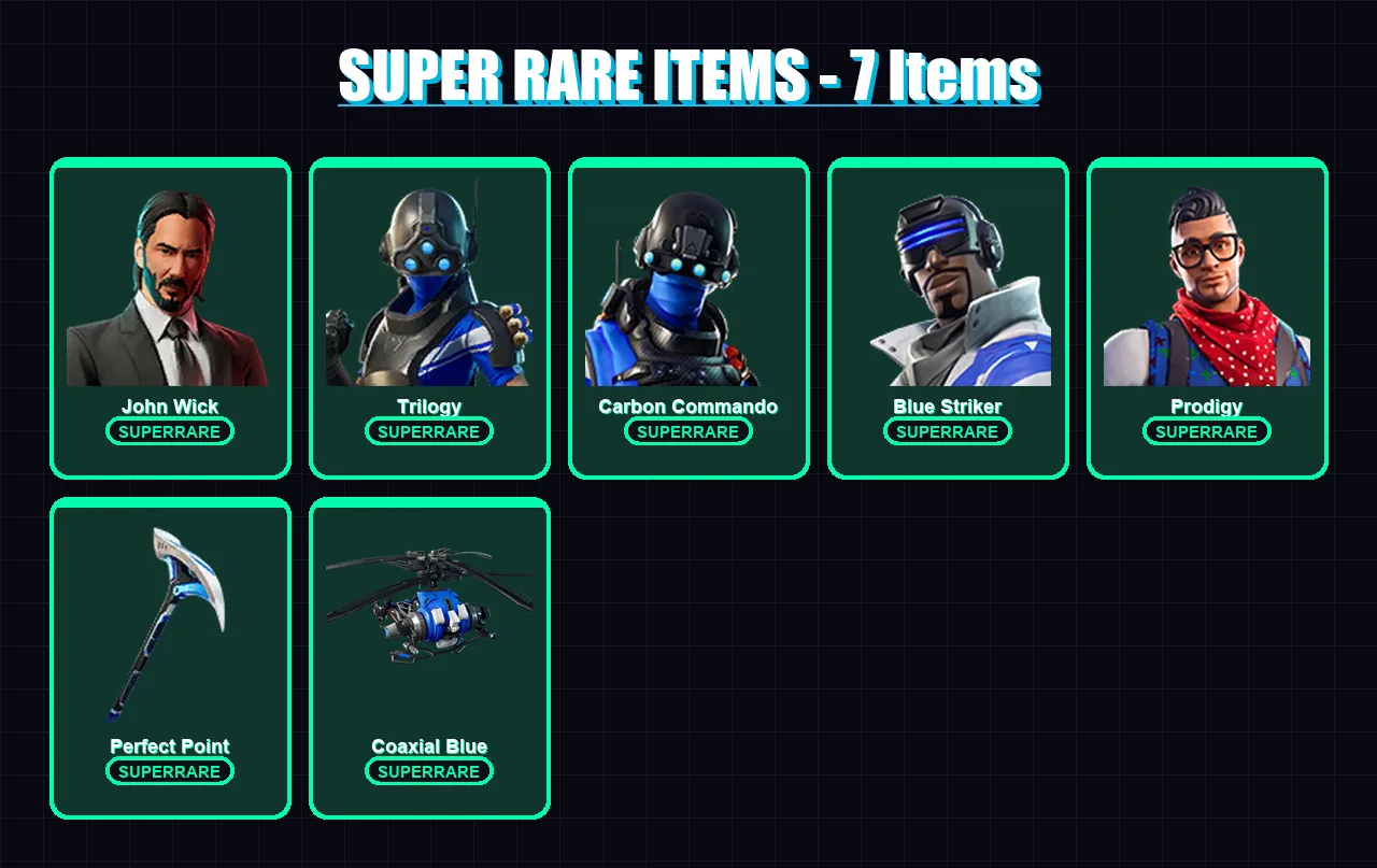 [PC/XBOX] | John Wick | Trilogy | Carbon Commando | Blue Striker | Prodigy | 37 skin | 67 pickaxe | 63 emote | 64 glider | Lv867