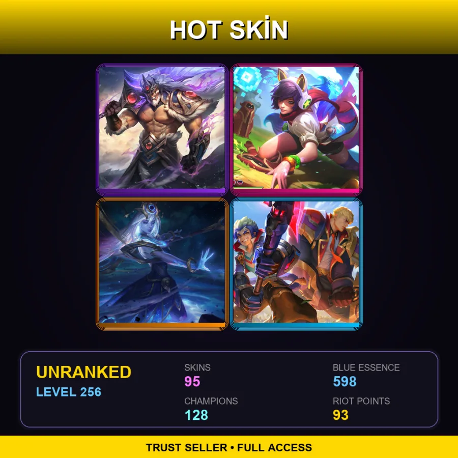 EUW | Lv256 | Unranked | 95 Skin | 128 Champ — LoL account