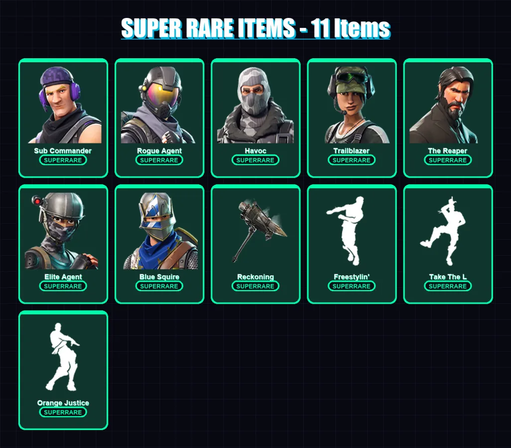 [PC/XBOX/PSN] | Sub Commander | Rogue Agent | Havoc | Trailblazer | The Reaper | 53 skin | 31 pickaxe | 49 emote | 34 glider | Lv394